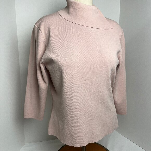 Ann Taylor Y2K Bombshell Sweater size Large Dusty Rose 3/4 sleeve cowl collar - Picture 5 of 14